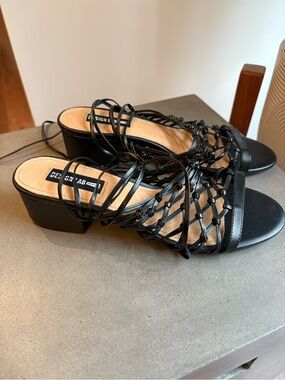 Design Lab Black Lace-Up Strappy Sandal Heels